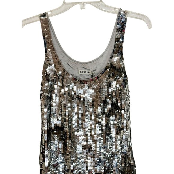 SIMKHAI Ayala Gown Silver Sequin Fringe Dress NWT  - Size 2 - Picture 11 of 14